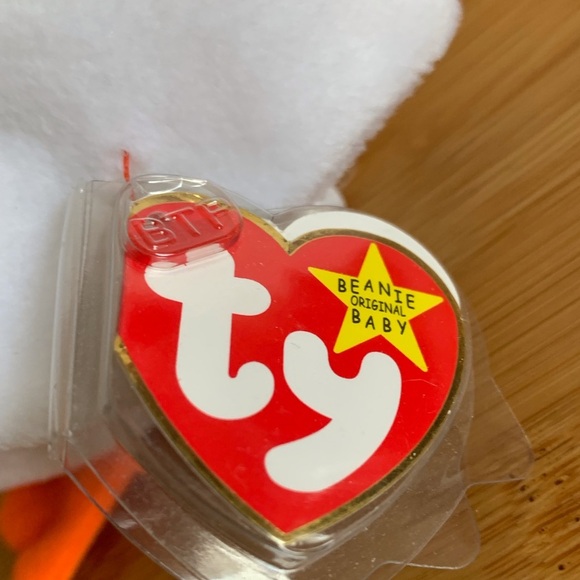 Ty (11) Gracie Beanie Baby White Plush with Orange Accents - Picture 2 of 8